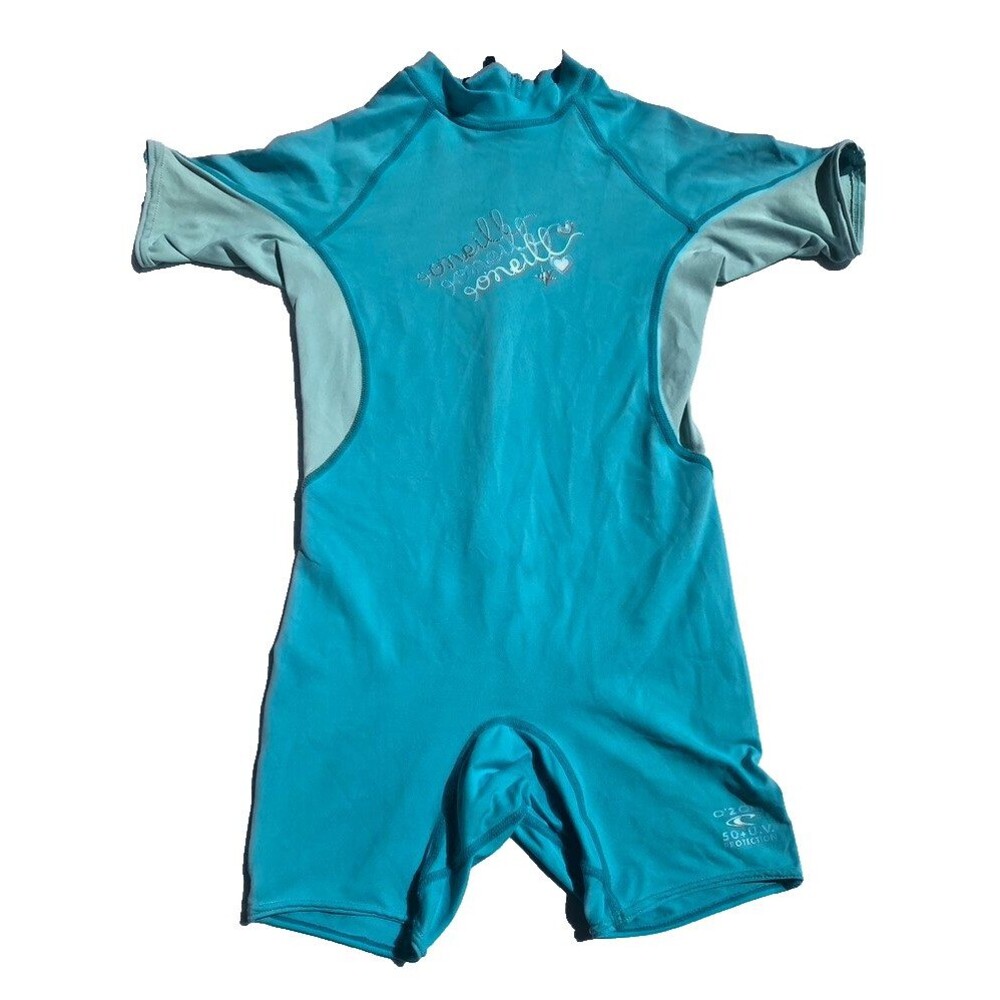 O'Neill Kids Teal Short Fit Zip Back 50+UV Block Rashguard Swimsuit Beach- Sz 3T
